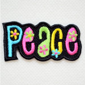 画像1: ワッペン ピース PEACE アイロン 刺繍 ミニ