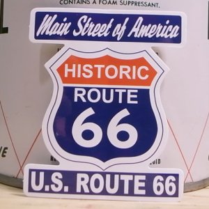 画像1: アドバタイジングステッカー(L) U.S.Route66 ルート66 ブルー シール アメリカン 防水仕様 (1)