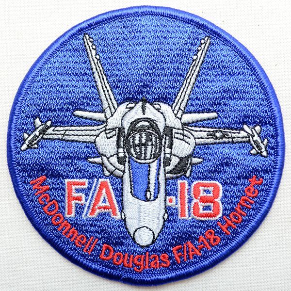 ミリタリーワッペン F/A-18 Hornet 戦闘機 アメリカ海軍(ブルー/ラウンド)